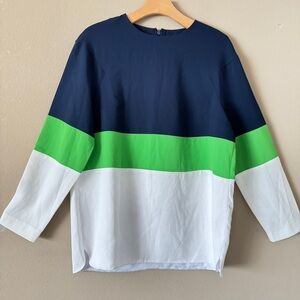 NWT French Connection Navy White Green Colorblock Tunic Shirt Blouse Top Size 6